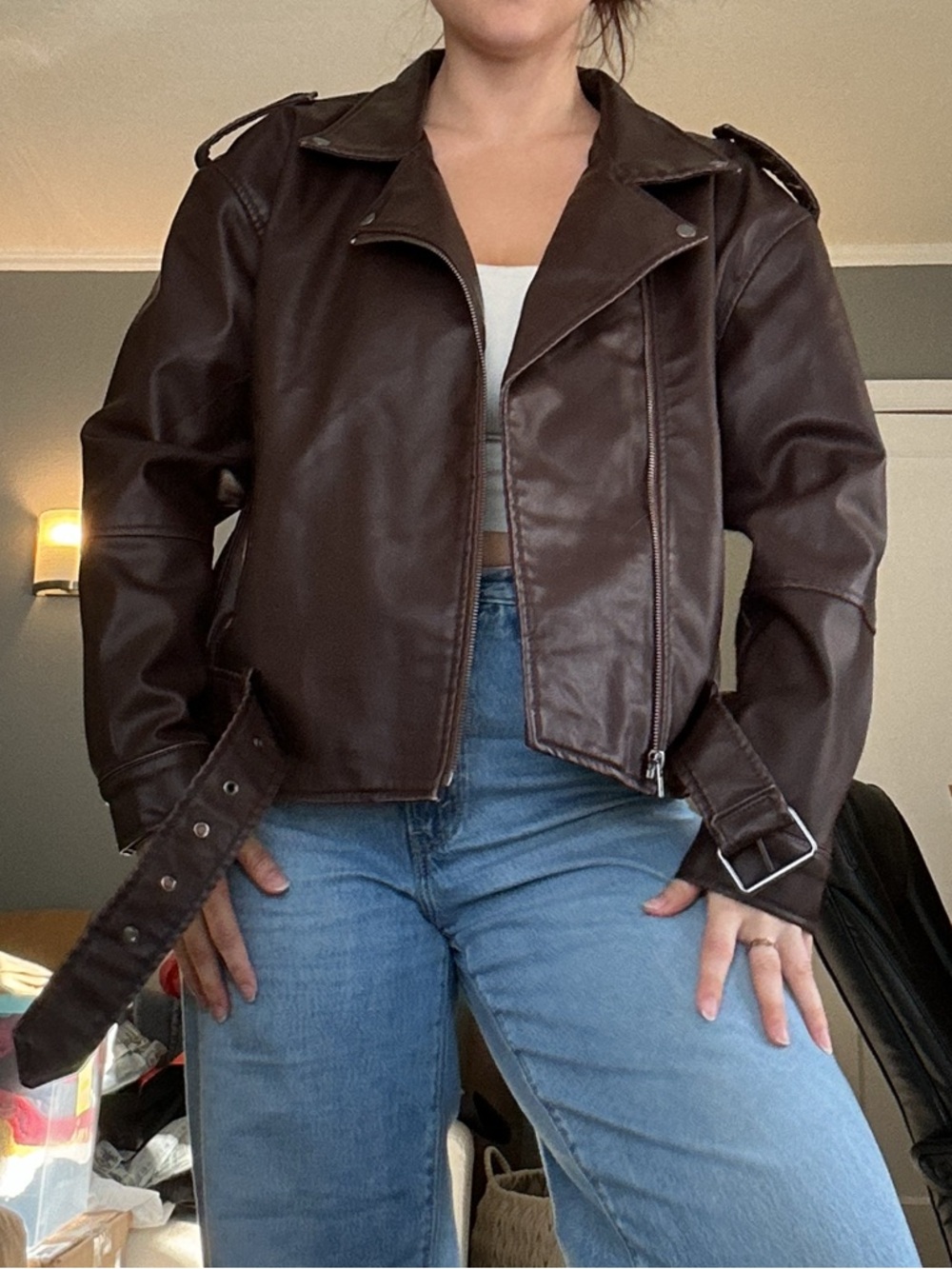 NWT Wild Fable Dark Brown Faux Leather Moto Jacket